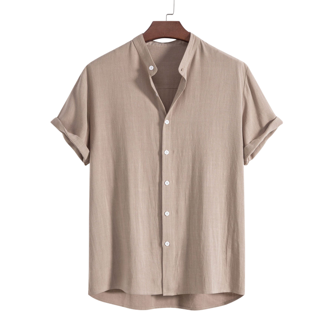 Linen And Rayon Blend Stand Collar Shirt