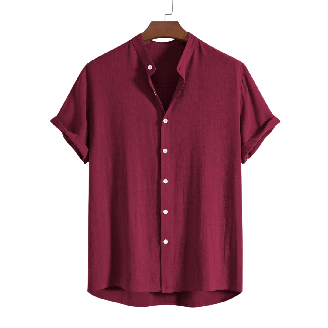 Linen And Rayon Blend Stand Collar Shirt